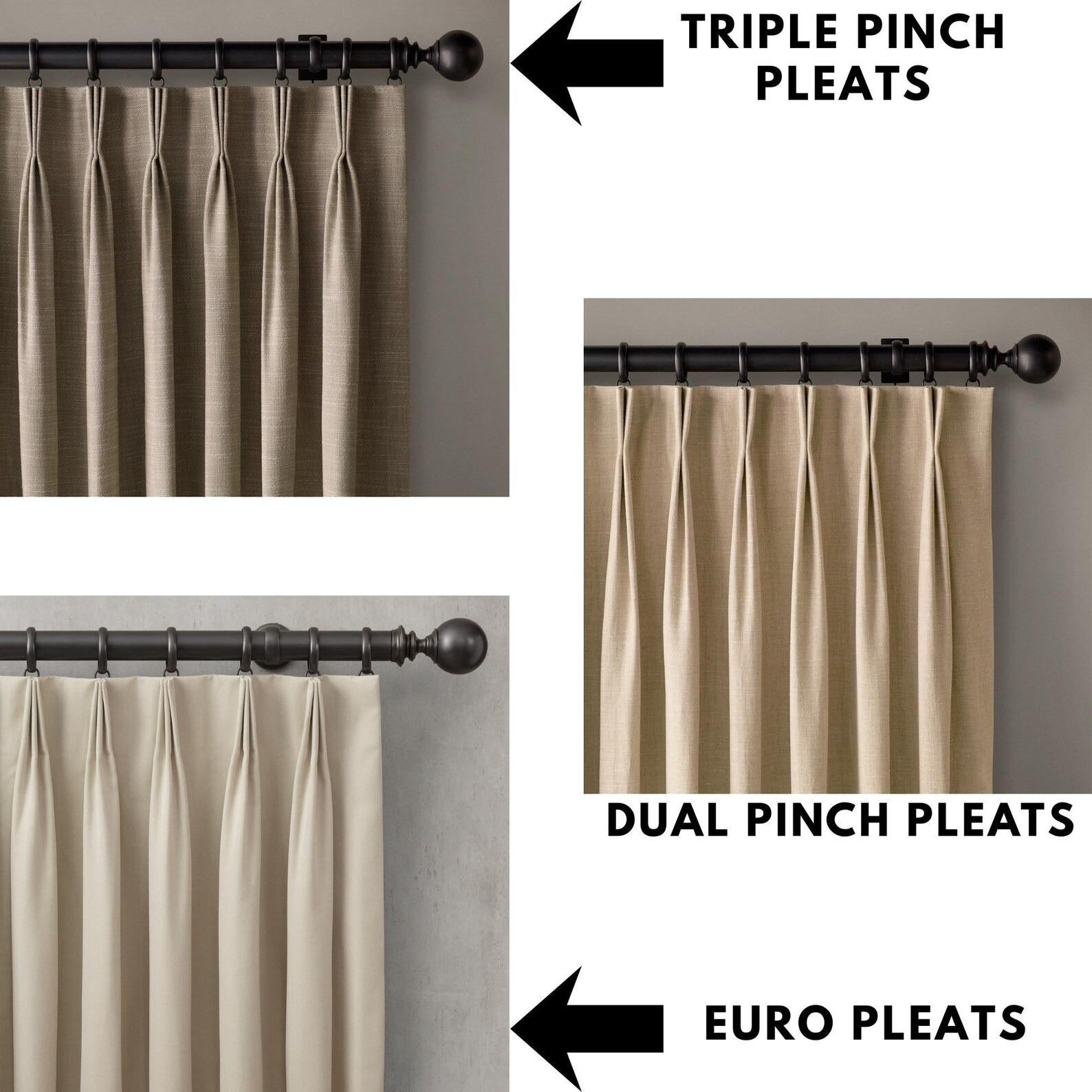 Beige Plaid Pinch Pleat Curtains | Farmhouse Cottage Decor