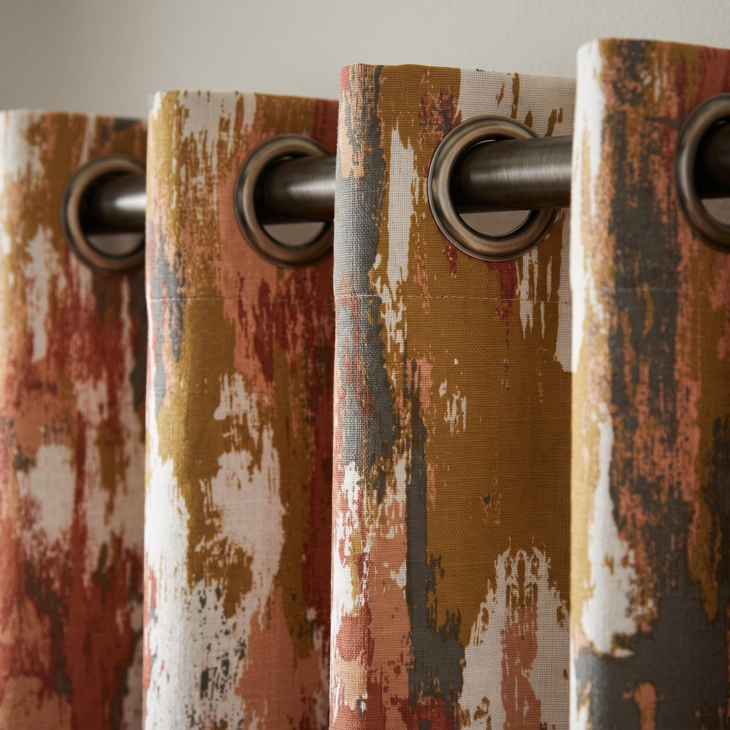 Abstract Paint Stroke Curtains, Terracotta Rust & Ochre Drapes, Modern Expressionist Window Panels, Custom Mid Century Living Room Decor