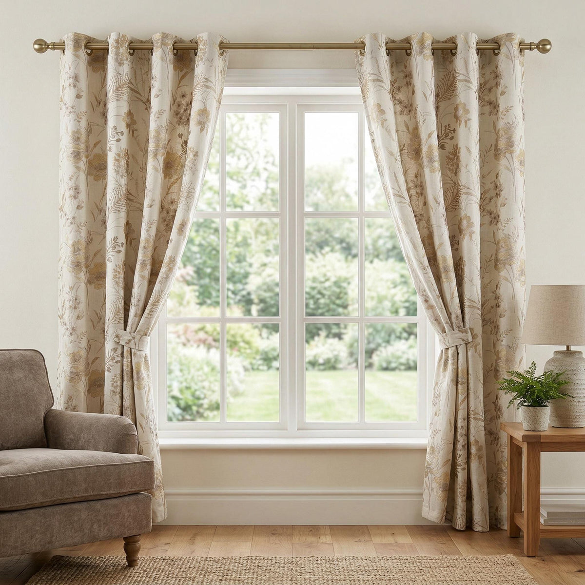 Floral Curtains Panel | Beige Embroidered Curtains | OEKO TEX Certified Fabric | Custom Curtains | Grommet Rod Pocket Back Tab Hook Top