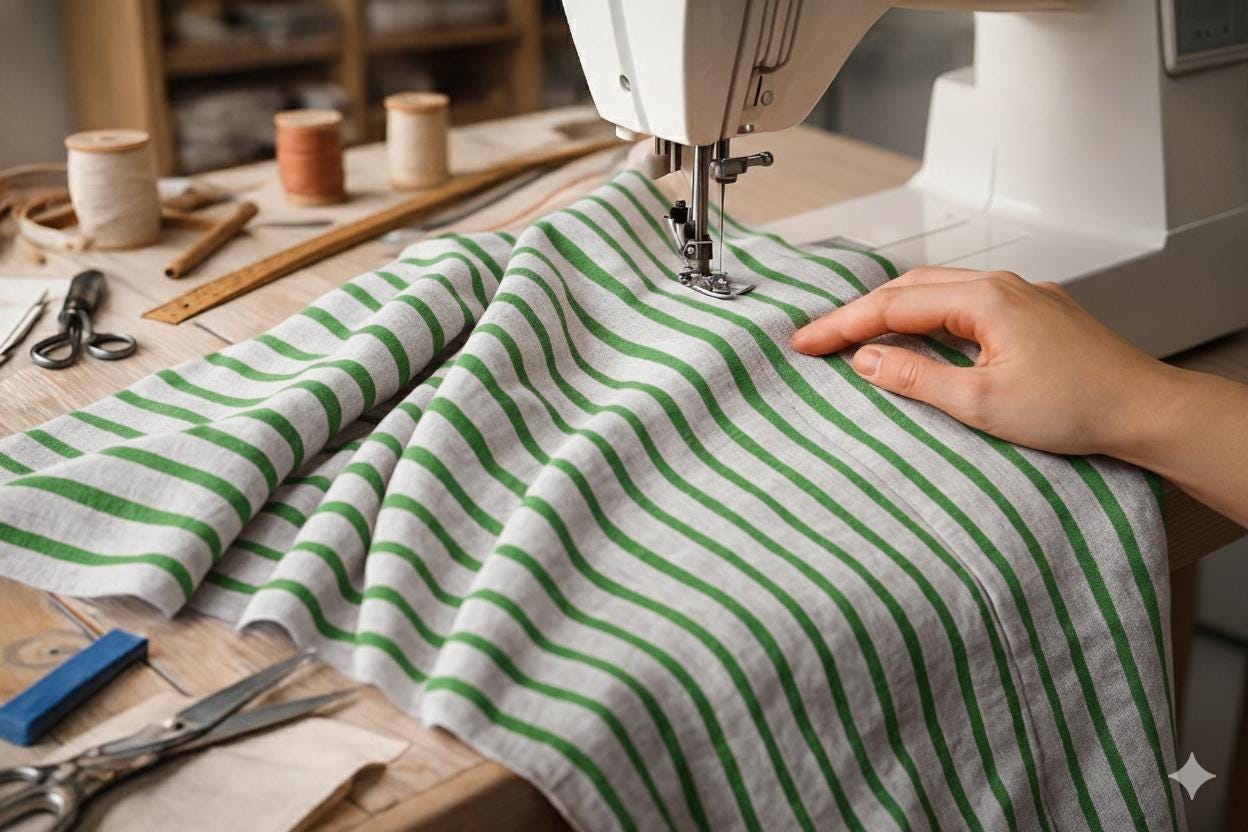 Green Stripe Curtains – Rustic Cottage & Woodland Style Drapes for Living Room Bedroom, Minimalist Farmhouse Window Panels, Custom Sizes