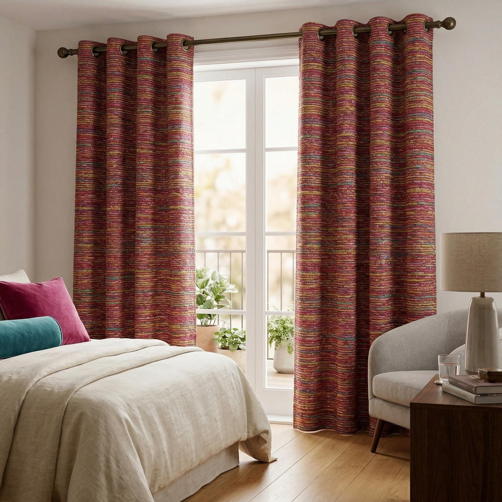 Textured Woven Curtains | Multicolor Boho Rustic Drapes (Custom Size)