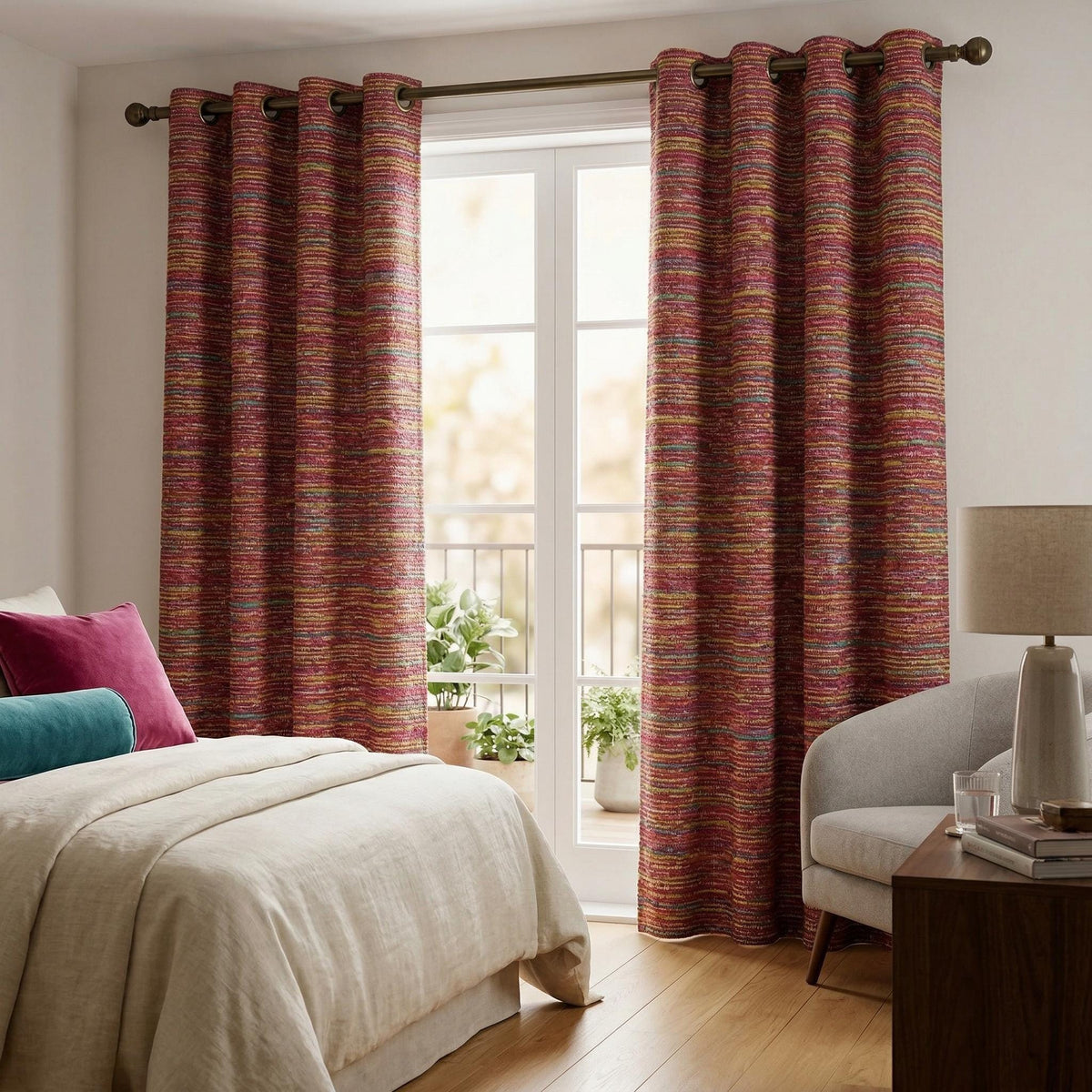 Textured Woven Curtains | Multicolor Boho Rustic Drapes (Custom Size)