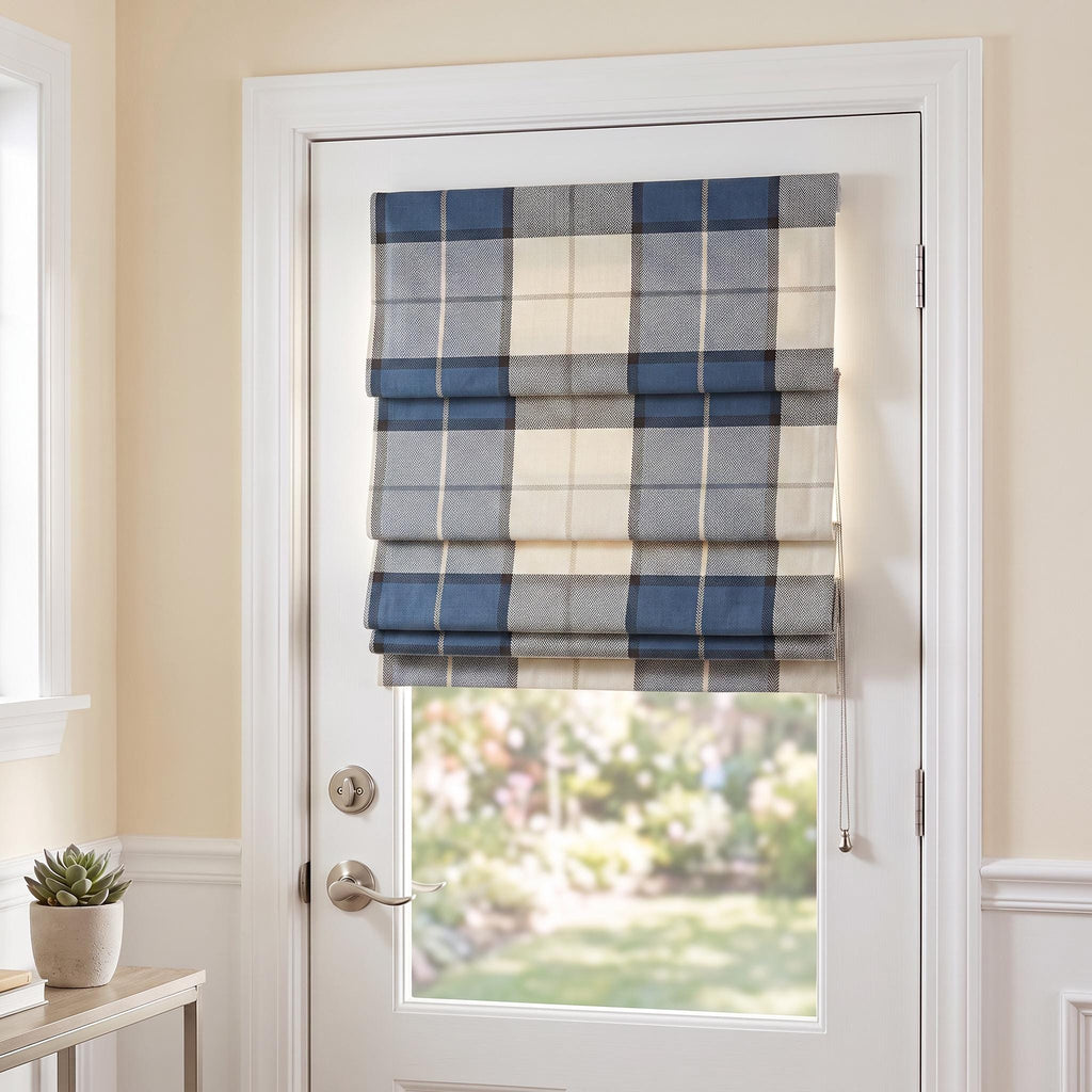 Blue Herringbone Roman Shade, Custom Window Blind, Woven Fabric Roman Shade, Made to Measure Window Treatment