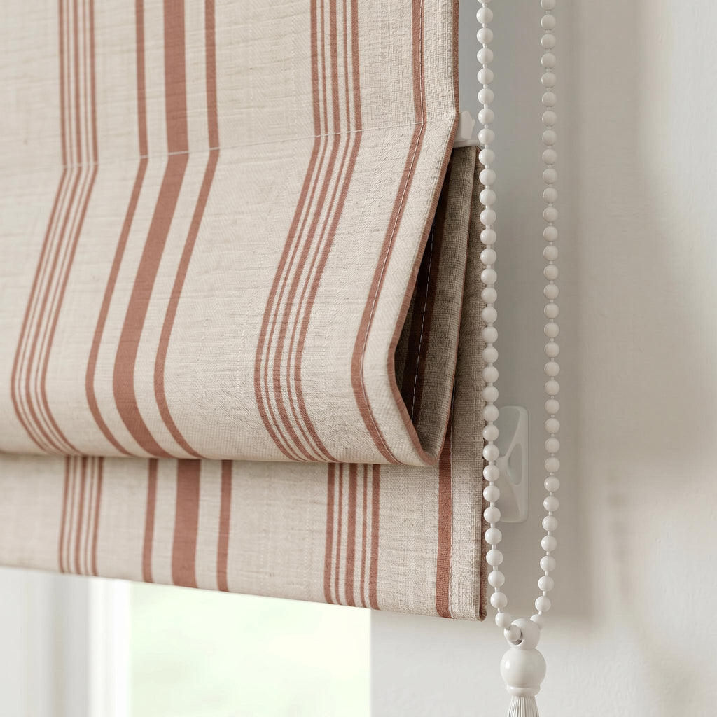 Custom Roman Shade, Pink Striped Linen Roman Blind, Farmhouse Window Treatment, French Country Roman Curtain, Privacy or Blackout Shade