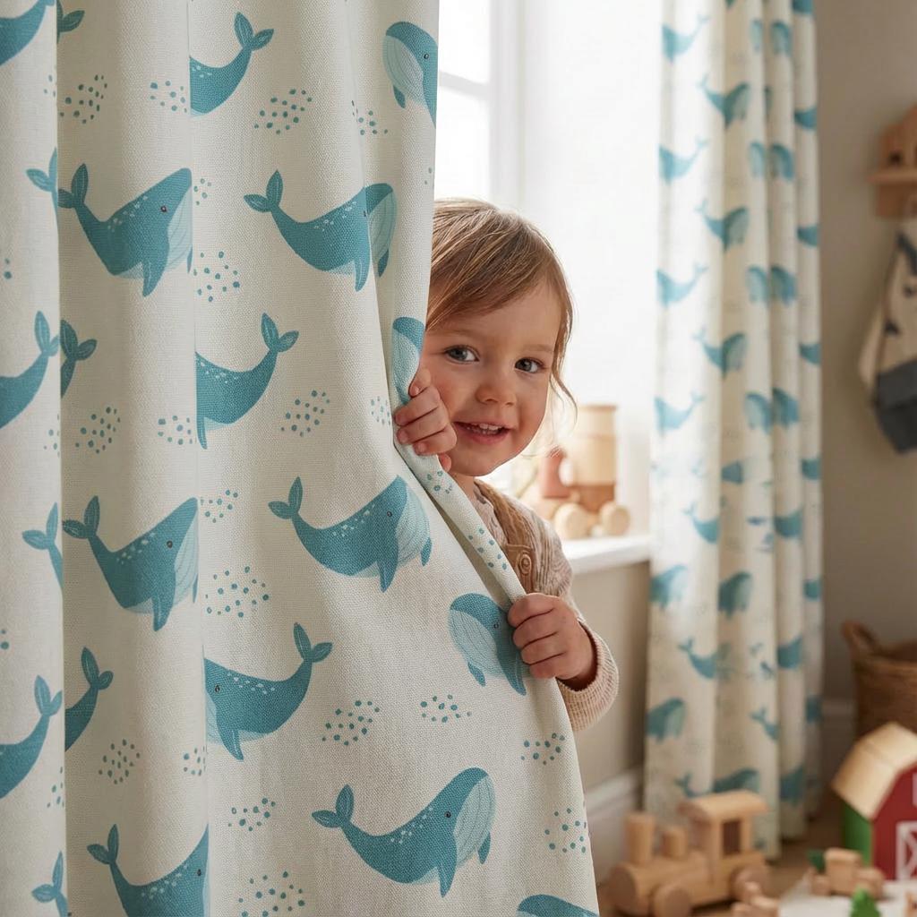 Ocean Theme Nursery Curtains with Whales | Baby Room Decor Curtains | Custom Made Kids Drapes