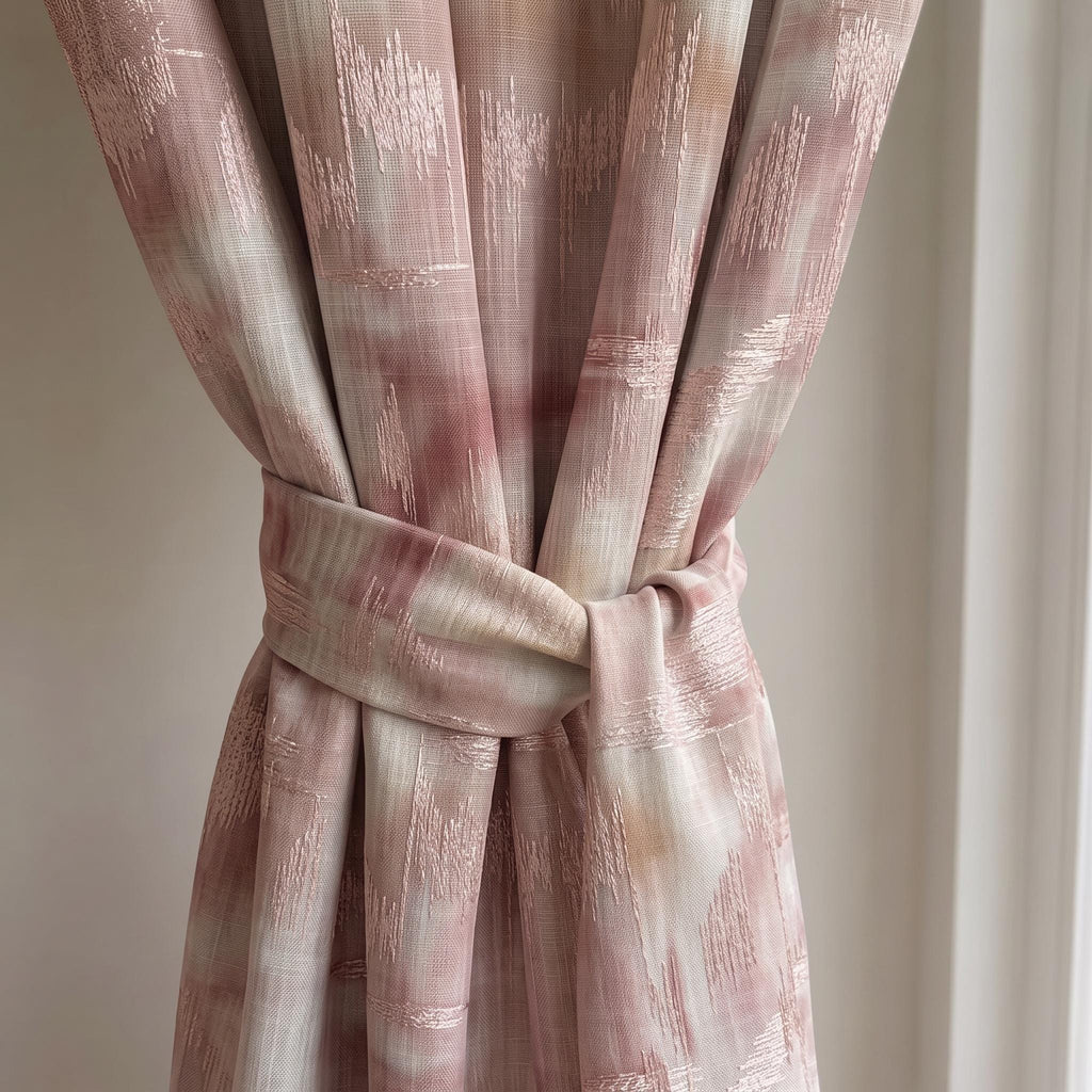 Blush Pink Abstract Flame Stitch Curtain Panel, Cotton Blend Woven Drapery, Custom Sizing