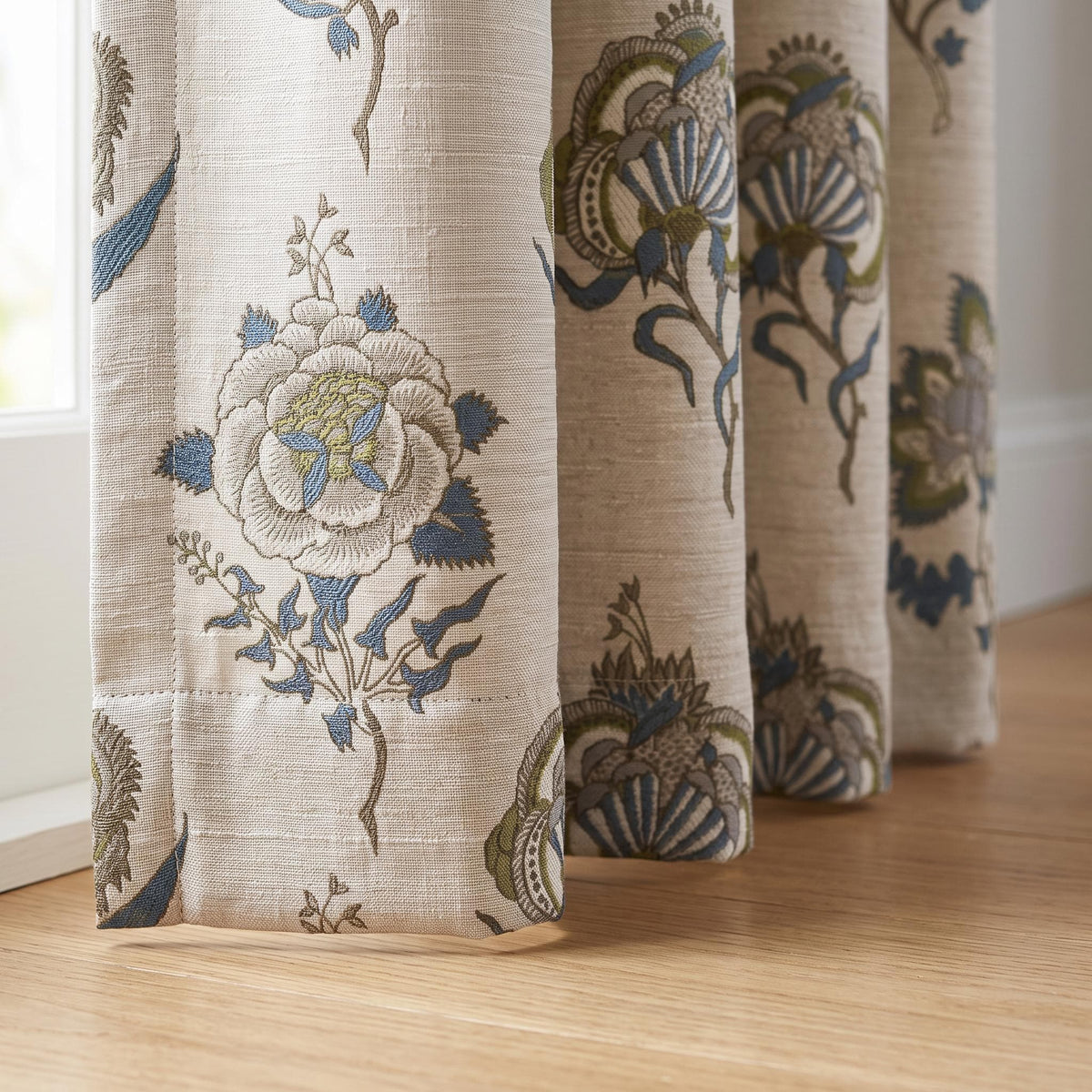 Custom Linen Curtain Panels, Vintage Block Print Floral Drapes, Cottagecore Window Treatment, Farmhouse Linen Drapes