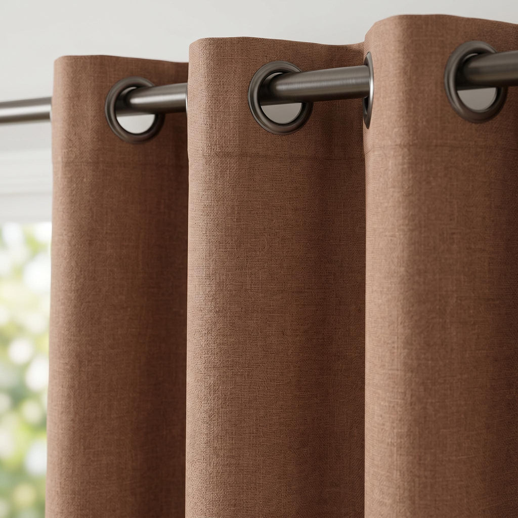 Terracotta Linen Look Curtains, Rust Brown Curtains, Solid Light Filtering Drapes, Custom Living Room Curtain Panel