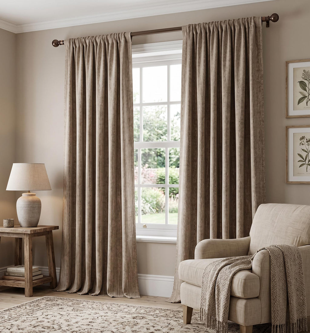 Neutral Beige Linen-Cotton Curtains, Custom Textured Panels