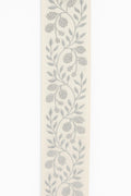 Embroidered Floral Trim: Grey Botanical Border on Ivory - 4" Wide