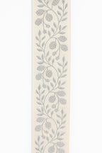 Embroidered Floral Trim: Grey Botanical Border on Ivory - 4" Wide