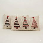 Festive Knit Cushion Cover | Cotton Lumbar Pillow | Winter Tree & Stocking Designs | Handmade Knitted Cover