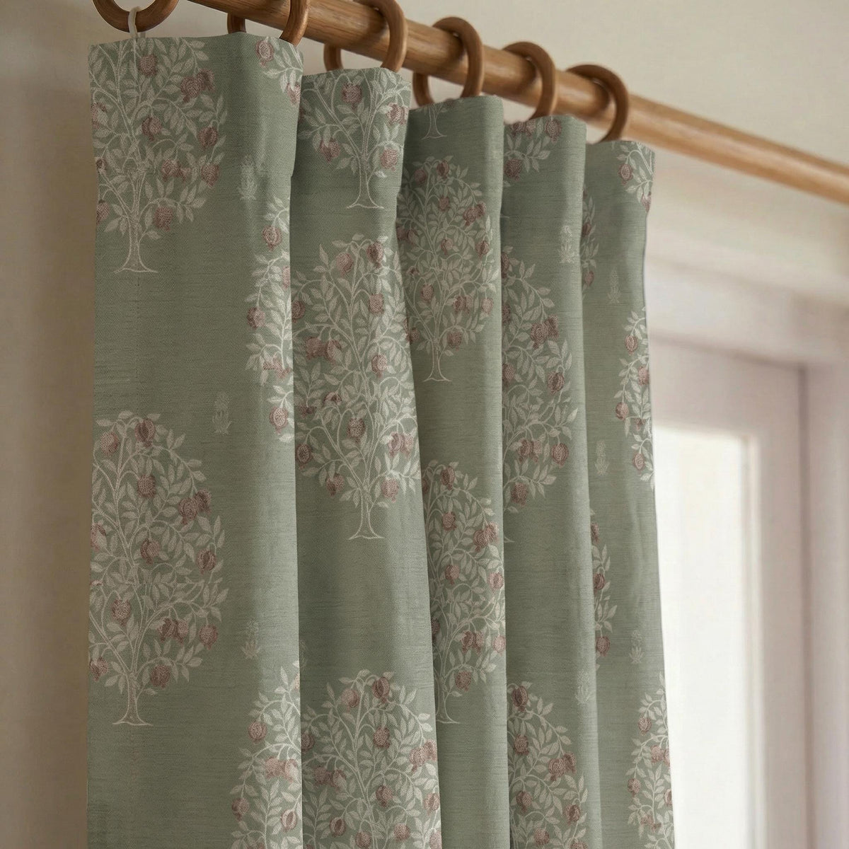 Sage Green Botanical Tree Curtains | Custom Linen-Look Drapes | Nature Inspired Window Curtains | Farmhouse Cottage Decor