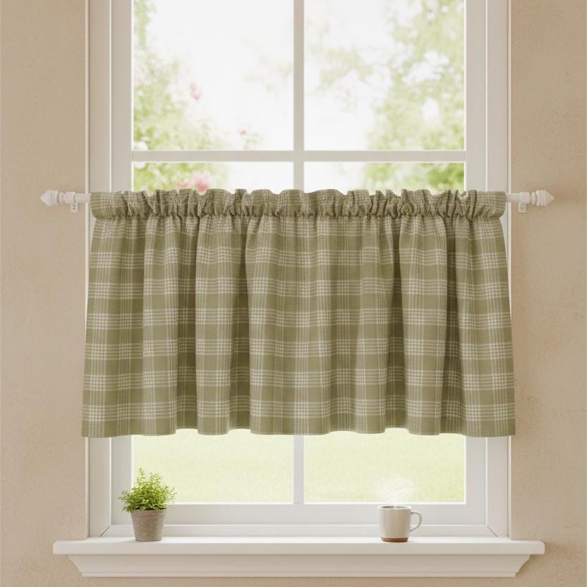 Sage Green Plaid Curtains – Pinch Pleat Linen-Look Drapes, Blackout Option