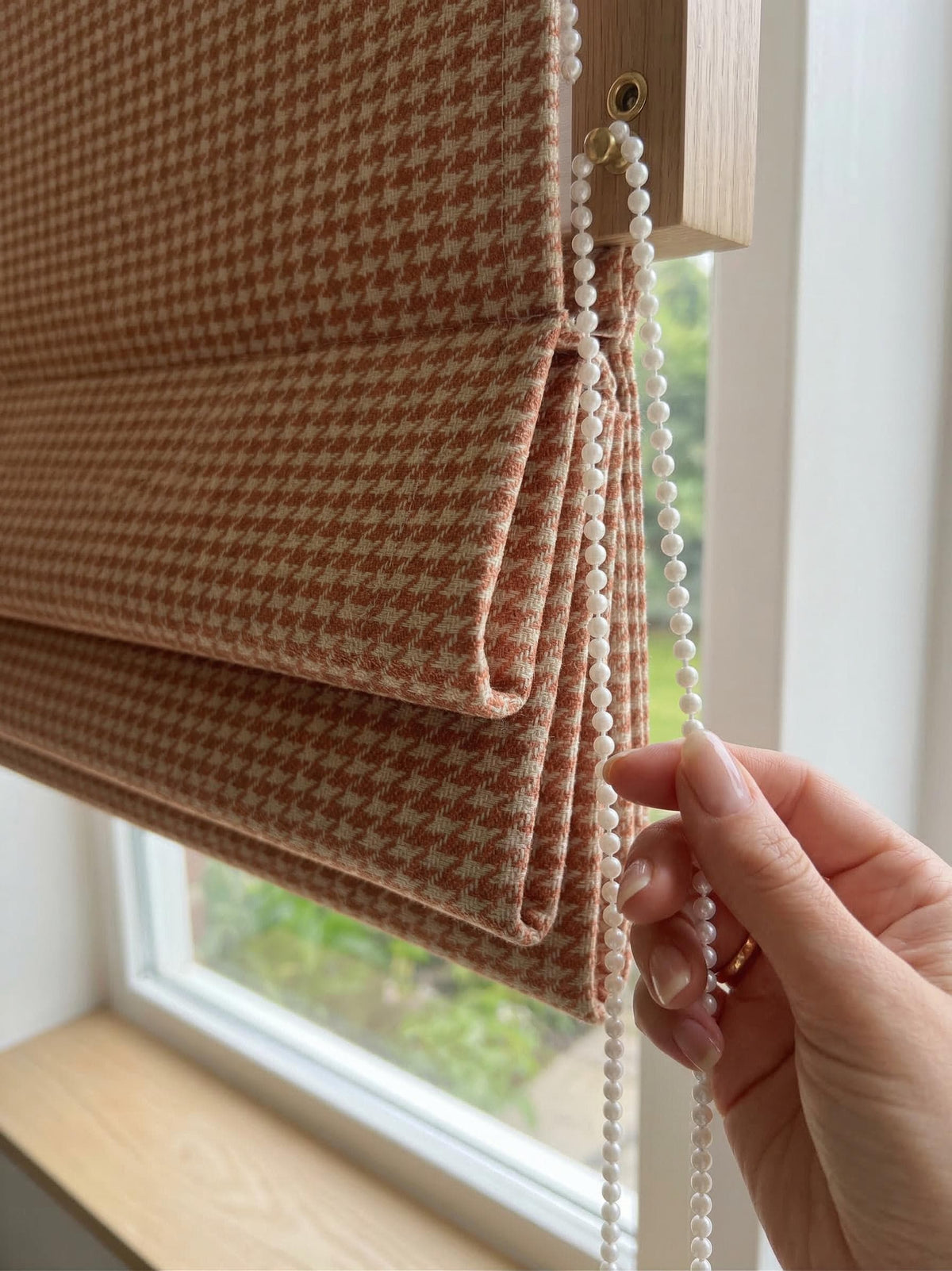 Terracotta Houndstooth Roman Shade | Custom Roman Blinds | Modern Farmhouse Window Treatment | Fabric Roman Shade | Made to Measure