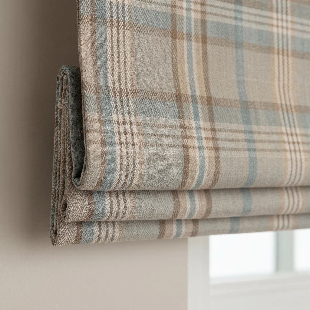 Plaid Roman Shade, Custom Window Shade, Neutral Check Roman Blind, Farmhouse Window Treatment, Corded Roman Shade, Made to Measure