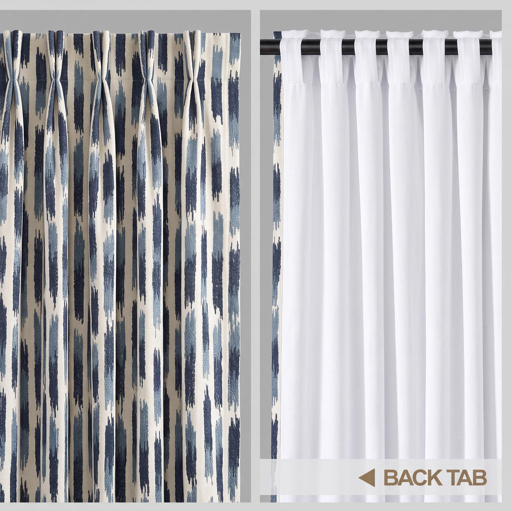 Blue Brushstroke Striped Curtain Panel, Textured Woven Window Treatment, Navy and Light Blue Distressed Stripe Custom Drape for Living Room