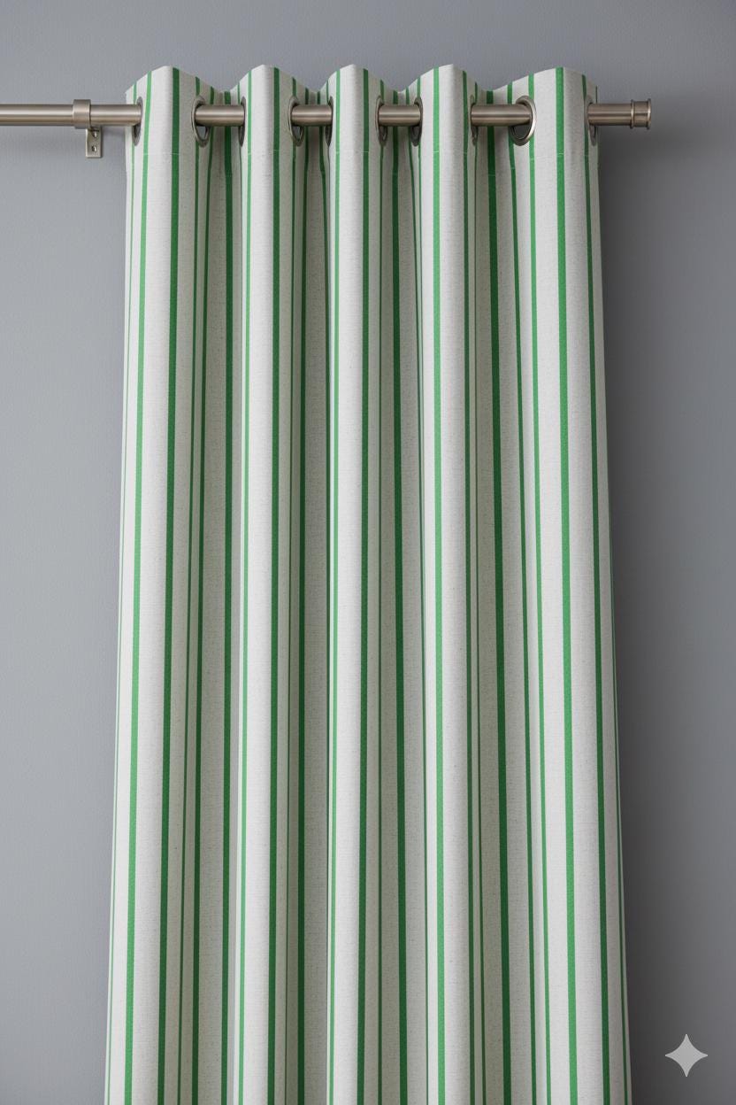Green Stripe Curtains – Rustic Cottage & Woodland Style Drapes for Living Room Bedroom, Minimalist Farmhouse Window Panels, Custom Sizes