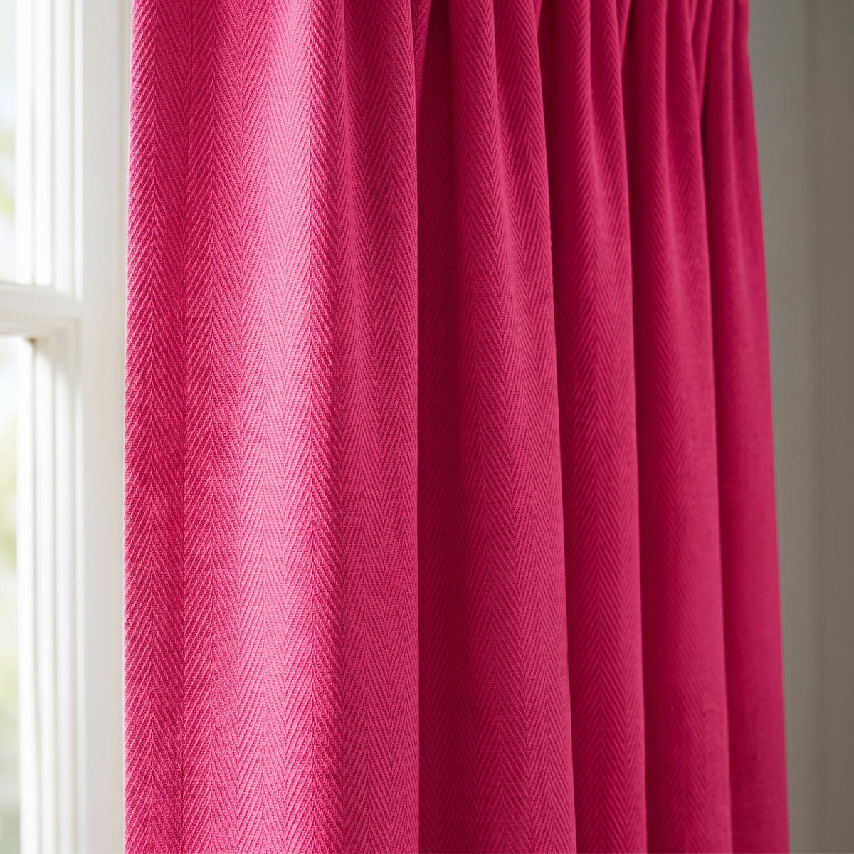 Vibrant Hot Pink Herringbone Curtains, Woven Fuchsia Drapes, Custom Window Panels, Bright Magenta Decor for Bedroom & Living Room