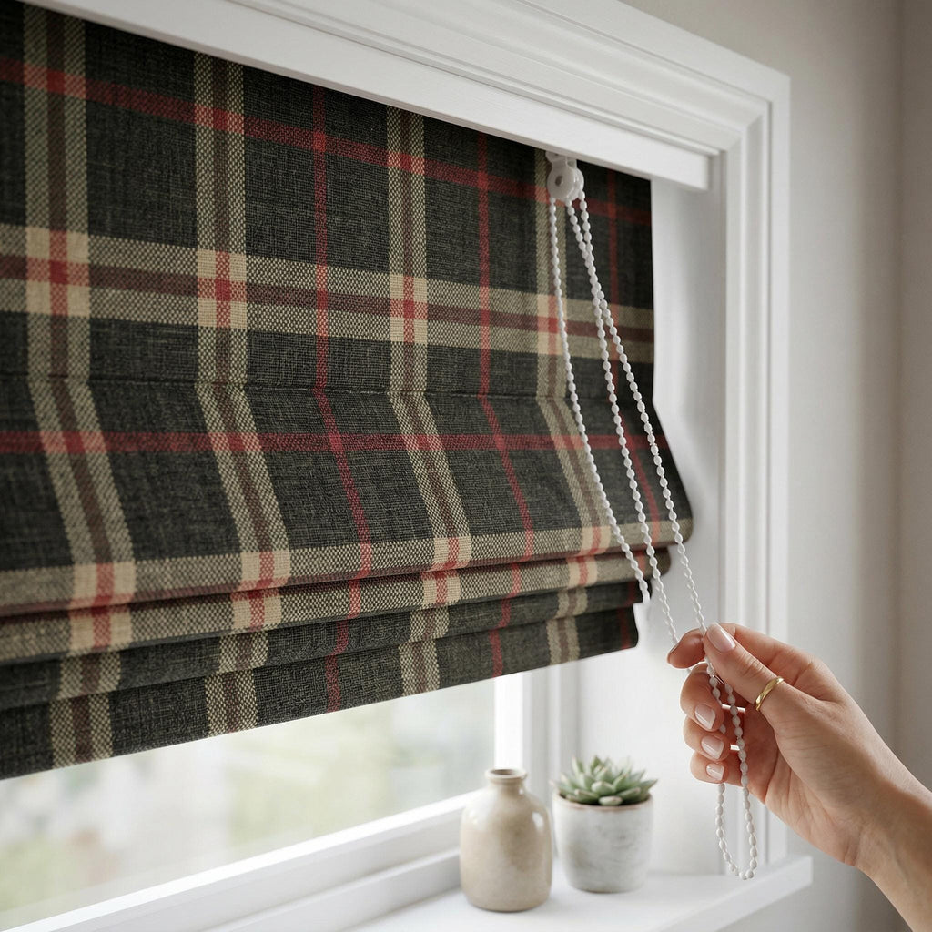 Plaid Roman Shade | Tartan Roman Blind | Custom Roman Shade | Farmhouse Window Shade | Linen Look Roman Curtain