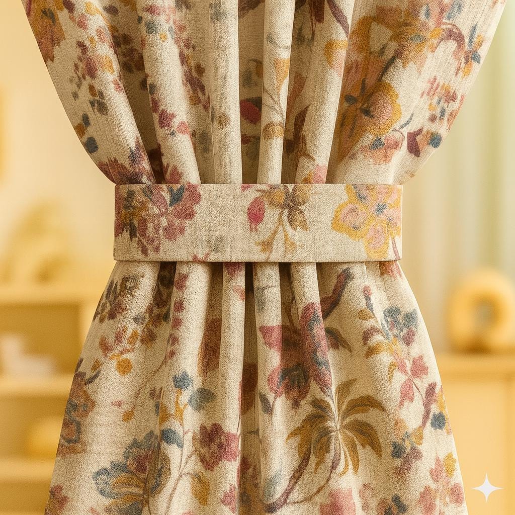 Vintage Floral Linen Curtains • French Country Farmhouse Drapes • Custom Size Rust & Green Botanical Window Treatment • Cottagecore Decor