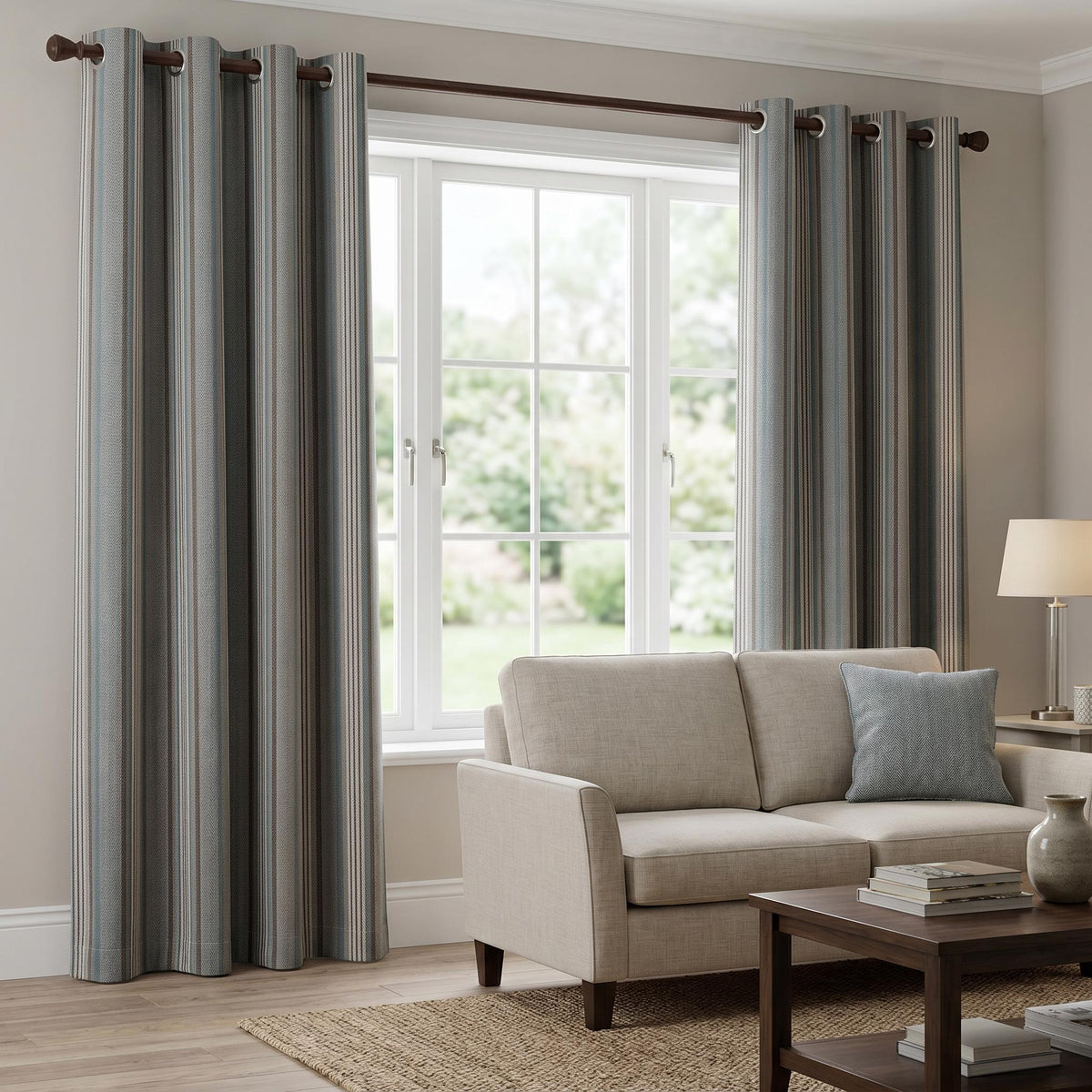 Neutral Striped Curtains Custom Size, Linen Look Drapes, Light Filtering Window Panels for Modern Home