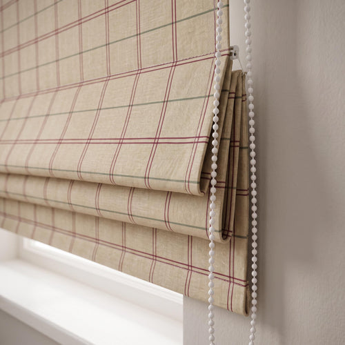 Beige Windowpane Plaid Roman Shade, Red and Green Check Custom Window Blind, Farmhouse Plaid Window Treatment for Kitchen or Living Room