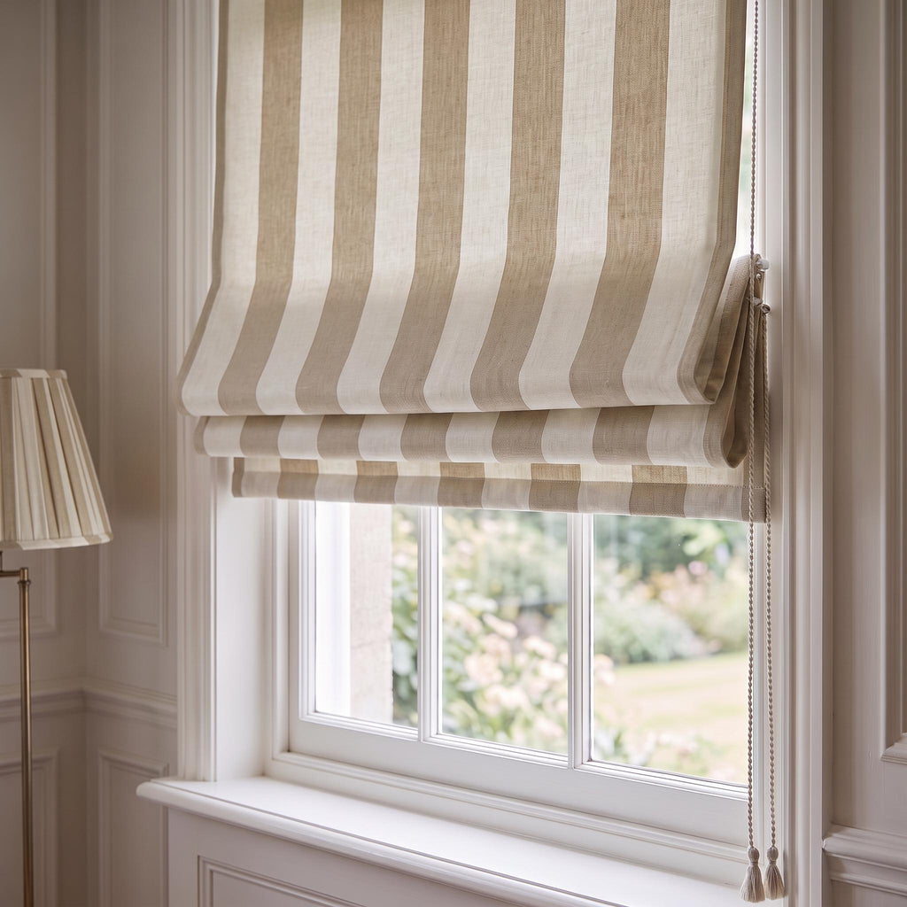 Neutral Striped Roman Shade, Cotton Linen Blend Window Blind, Beige Ivory Roman Blind, Custom Made Window Treatment