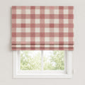 Roman shade with blush pink and ivory gingham checks.