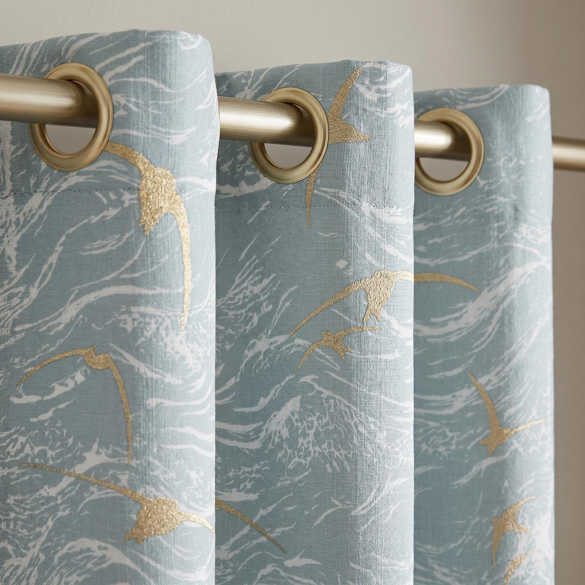Embroidered Blue Bird Curtains for Kids Room, OEKO-TEX Nursery Drapes, Coastal Baby Room Window Panel