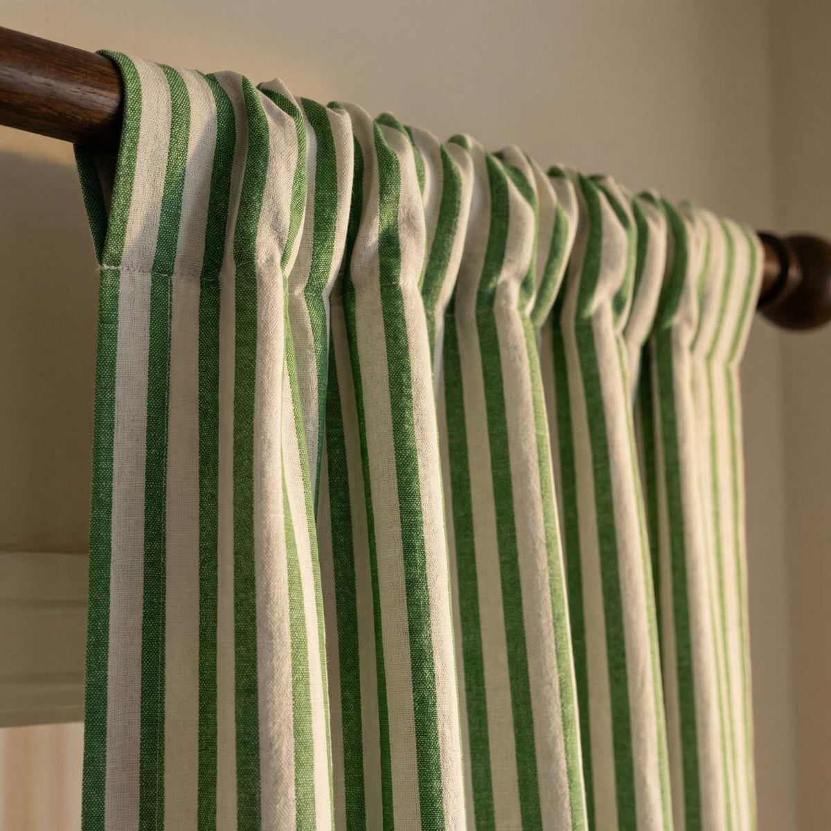 Green Stripe Linen Look Curtains – Farmhouse Style Custom Drapes