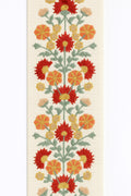 Embroidered Floral Curtain Trim: Red, Mustard & Blue - 4" Wide
