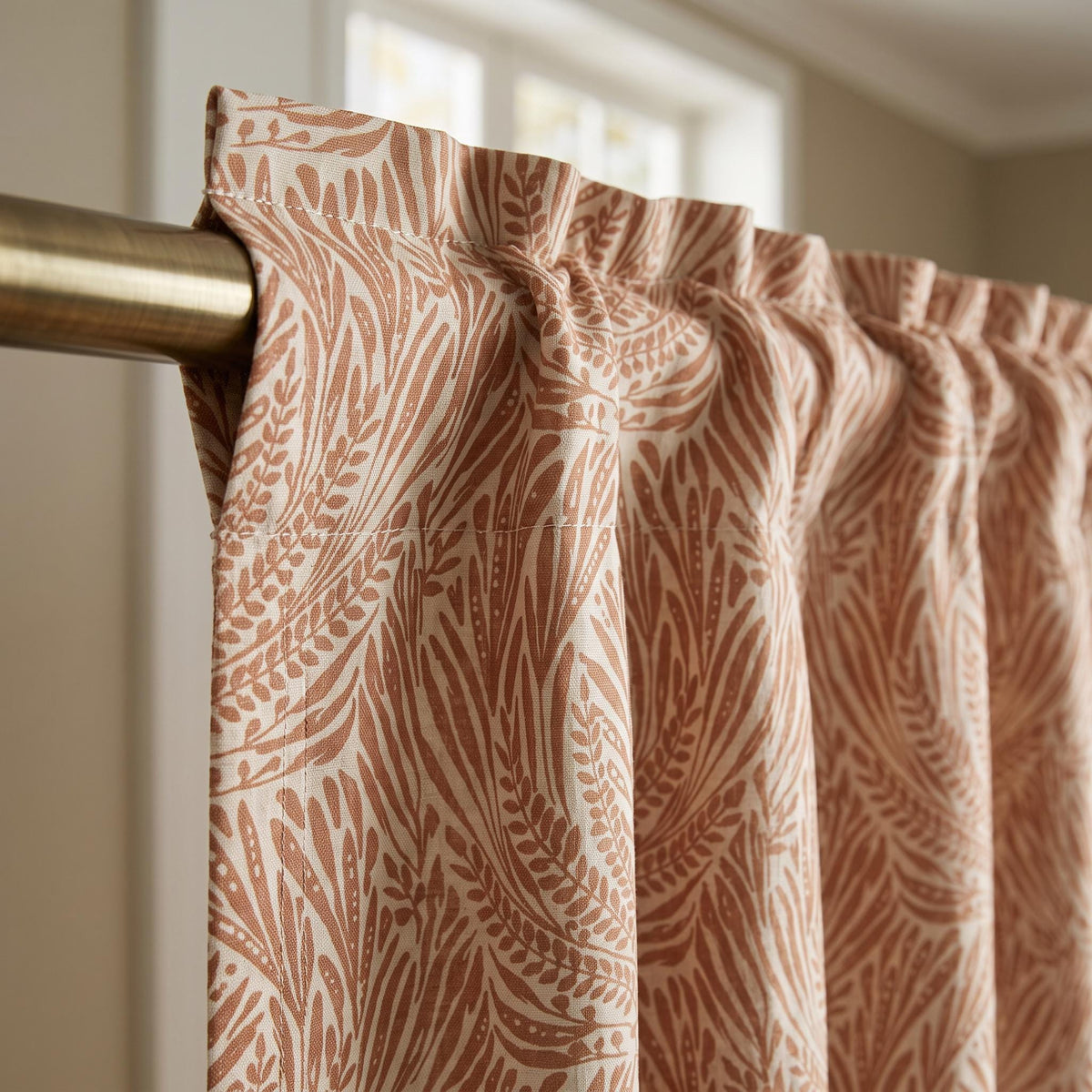 Terracotta Botanical Leaf Curtains – Rust Orange Cotton Linen Drapes for Living Room and Bedroom Window Panels