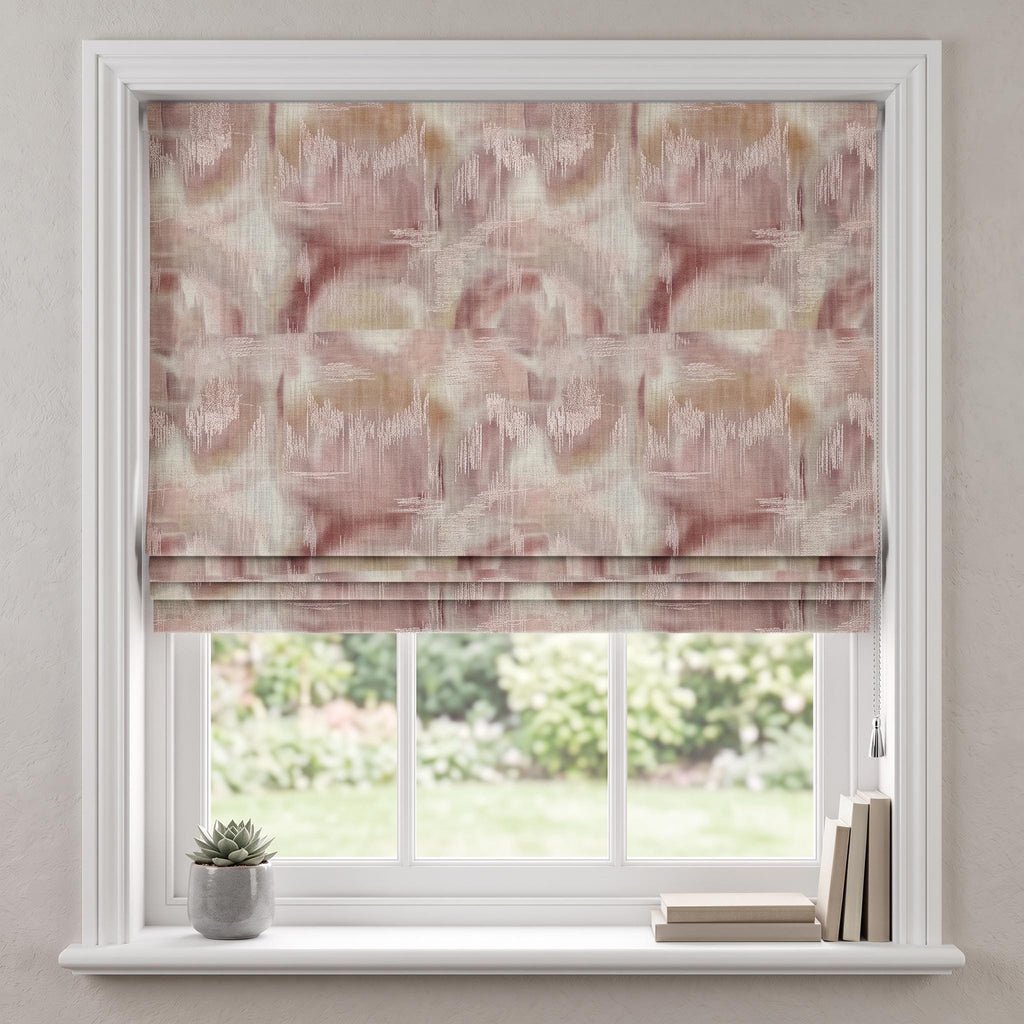 Muted Blush Pink Watercolor Flame Stitch Roman Blind, Cotton Blend Window Covering, Rose Gold