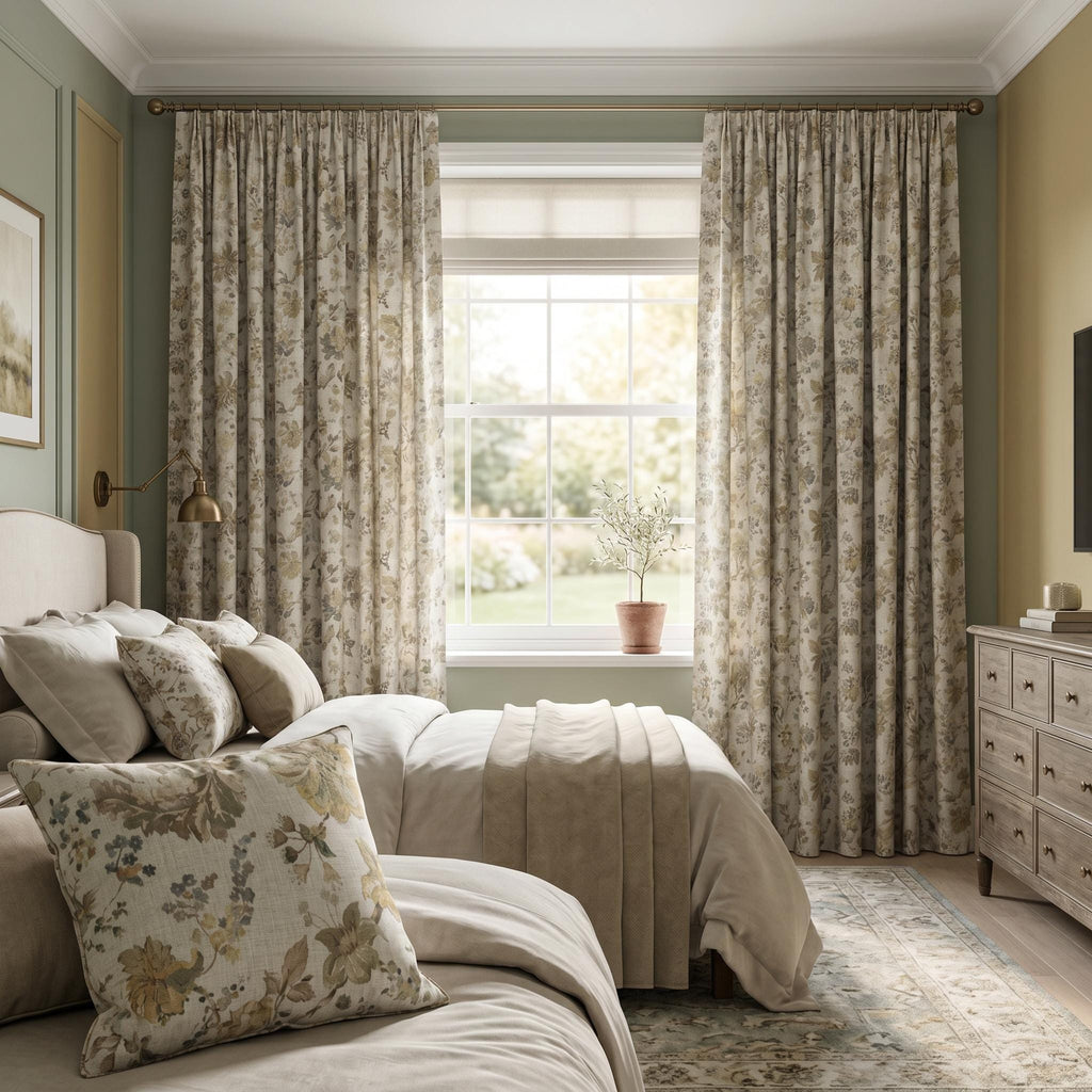 Autumn Botanical Linen Drapes, OEKO TEX Floral Panels, Custom Window Treatment