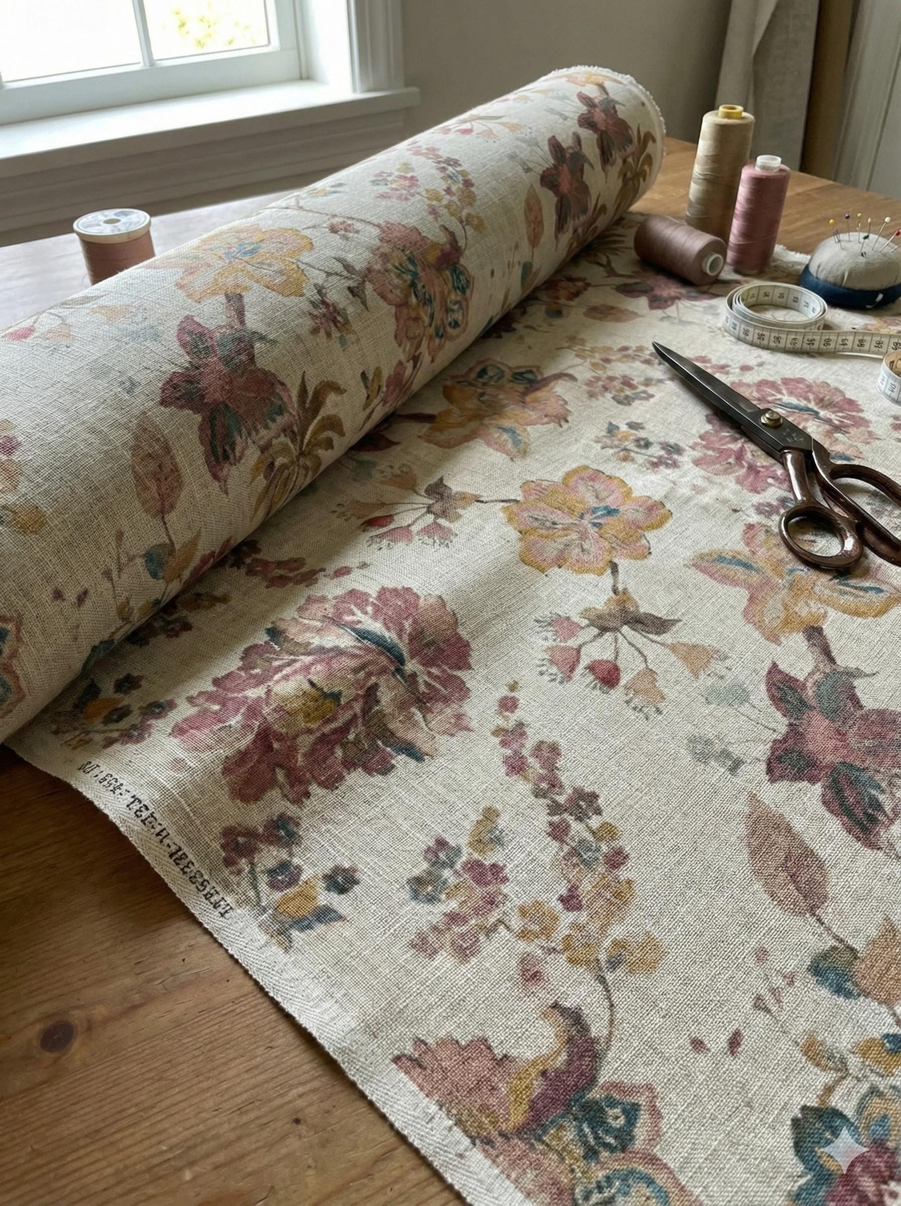 Vintage Floral Linen Curtains • French Country Farmhouse Drapes • Custom Size Rust & Green Botanical Window Treatment • Cottagecore Decor