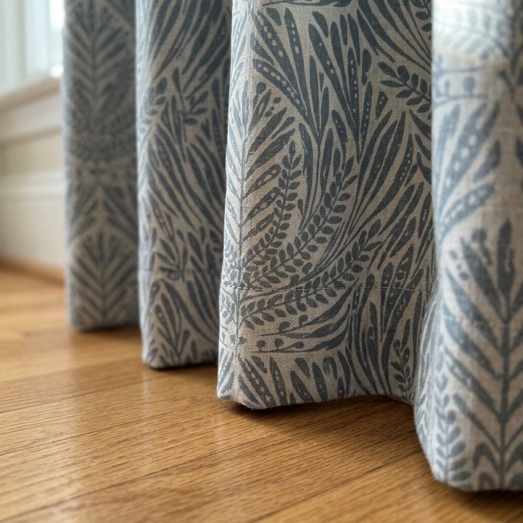Blue Slate Botanical Linen Drapes, Muted Blue Fern Leaf Curtain Panels, Earthy Leafy Print Curtains, Blackout or Light Filtering