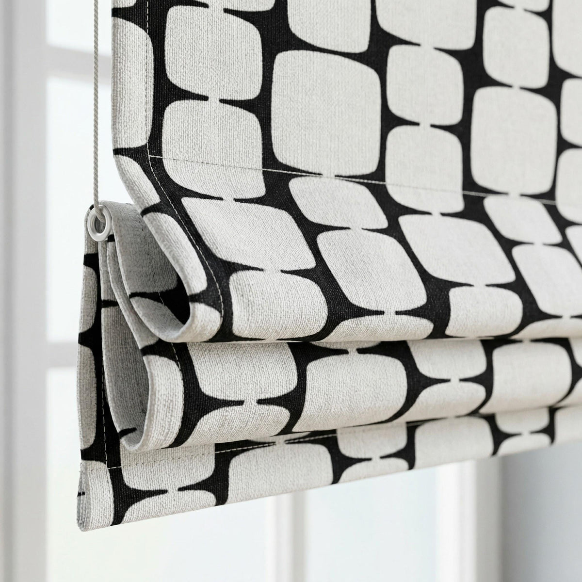 Modern Roman Shade Black White, Abstract Geometric Window Blind, Custom Made Roman Curtain