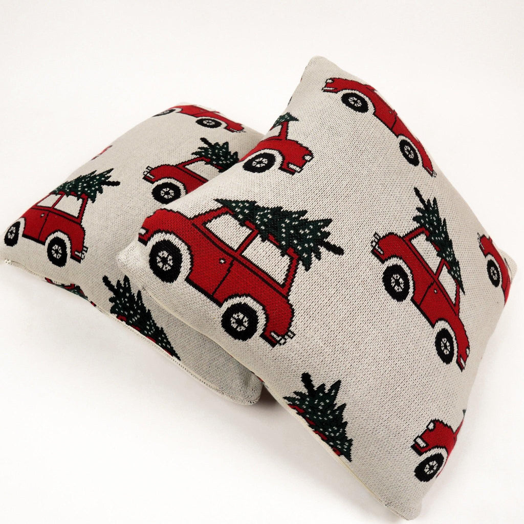 Knitted Christmas Car Cushion Cover | 100% Cotton, Handmade