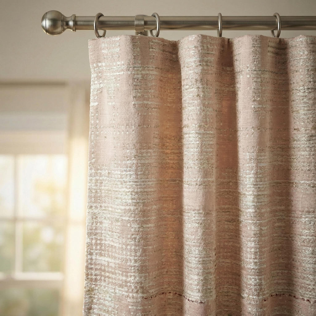 Blush Textured Curtains – Cotton Blend Linen Look Drapes, Light Filtering Grommet Window Panels, Custom Size Curtains
