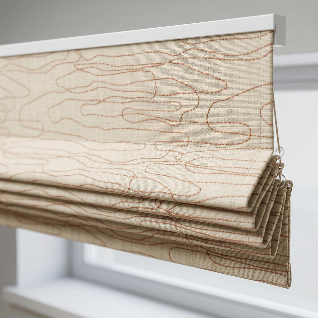 Abstract Line Art Roman Blind ,Terracotta Printed Linen Window Shade ,Custom Roman Shades with Beaded Chain