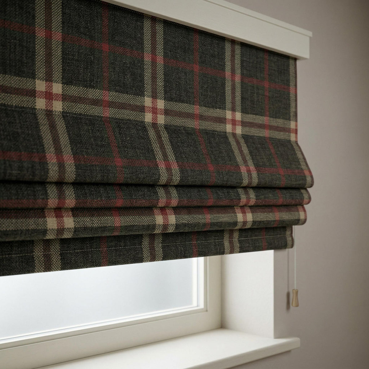 Plaid Roman Shade | Tartan Roman Blind | Custom Roman Shade | Farmhouse Window Shade | Linen Look Roman Curtain