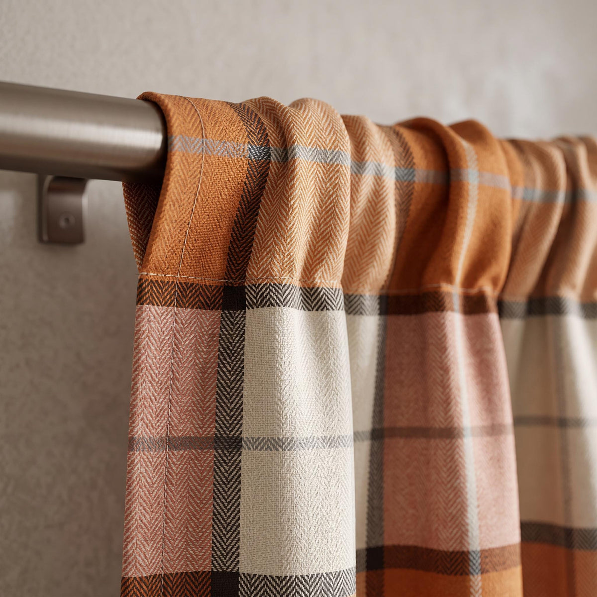 Rust Terracotta Plaid Curtains, Rustic Farmhouse Drapes, Brown Checkered Window Curtains, Custom Made Curtains, Cozy Cabin Decor