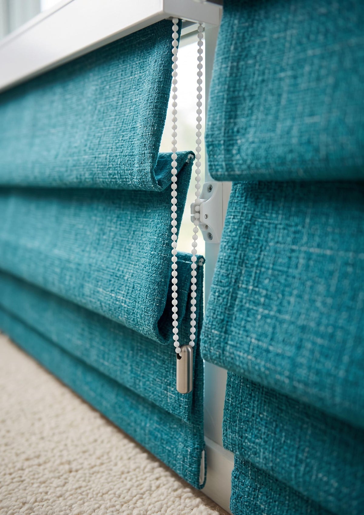 Teal Textured Roman Shade, Custom Roman Blind, Turquoise Window Shade, Linen Look Roman Shade, Coastal Window Treatment