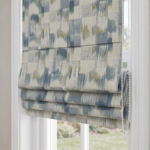 Blue Beige Abstract Roman Shade, Custom Linen Roman Blind, Modern Pattern Window Shade, Blue Grey Roman Curtain