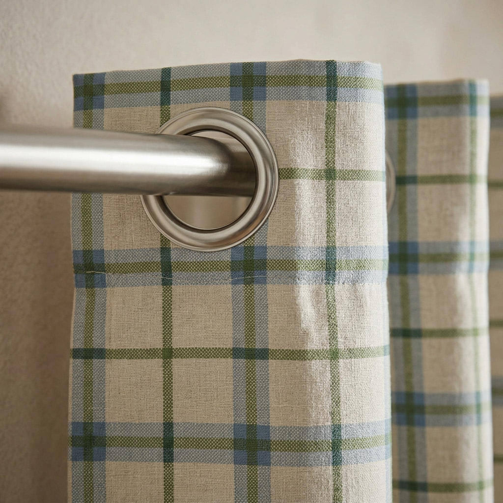 Plaid Curtains | Check Curtains Panel Beige Green Blue | Farmhouse Window Curtains | Custom Curtains | Multiple Header Styles