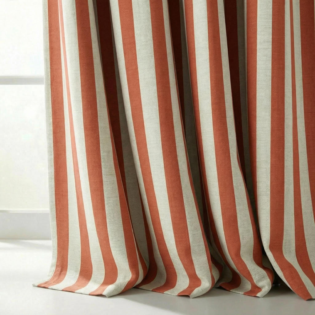 Rust Stripe Curtains, Orange & Natural Linen Look Drapes | Modern Farmhouse Custom Panels