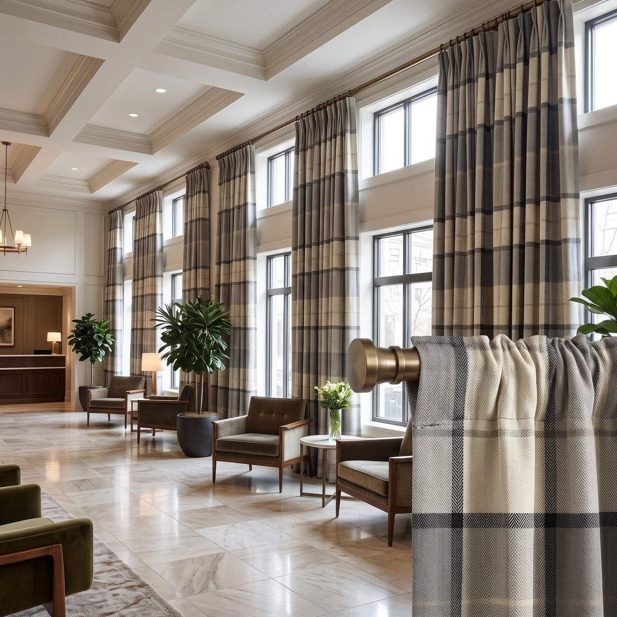 Grey Plaid Drapes, Charcoal & Ivory Herringbone Grid Curtains, Modern Farmhouse Custom Window Panels, Rustic Check Living Room Decor