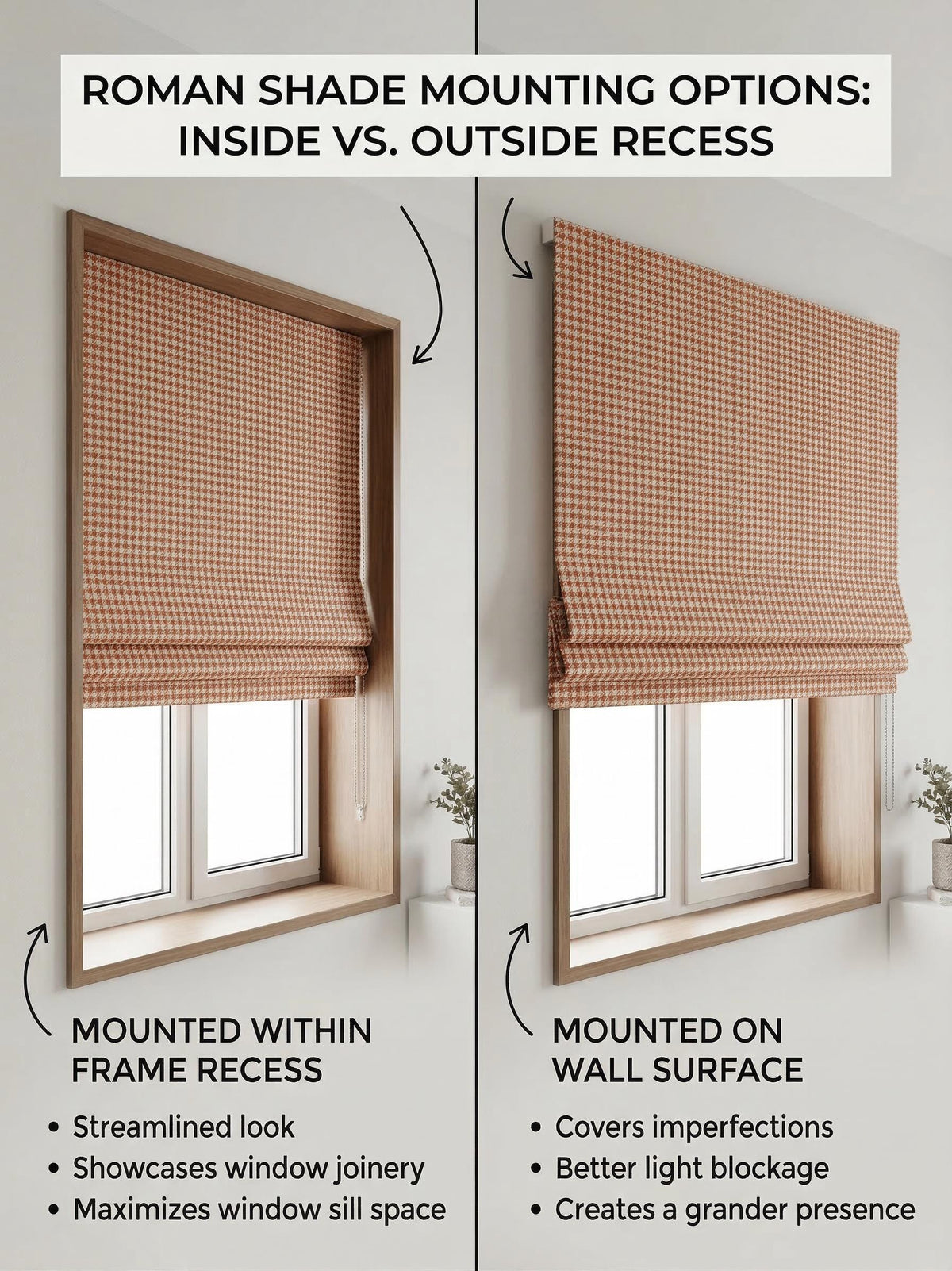 Terracotta Houndstooth Roman Shade | Custom Roman Blinds | Modern Farmhouse Window Treatment | Fabric Roman Shade | Made to Measure