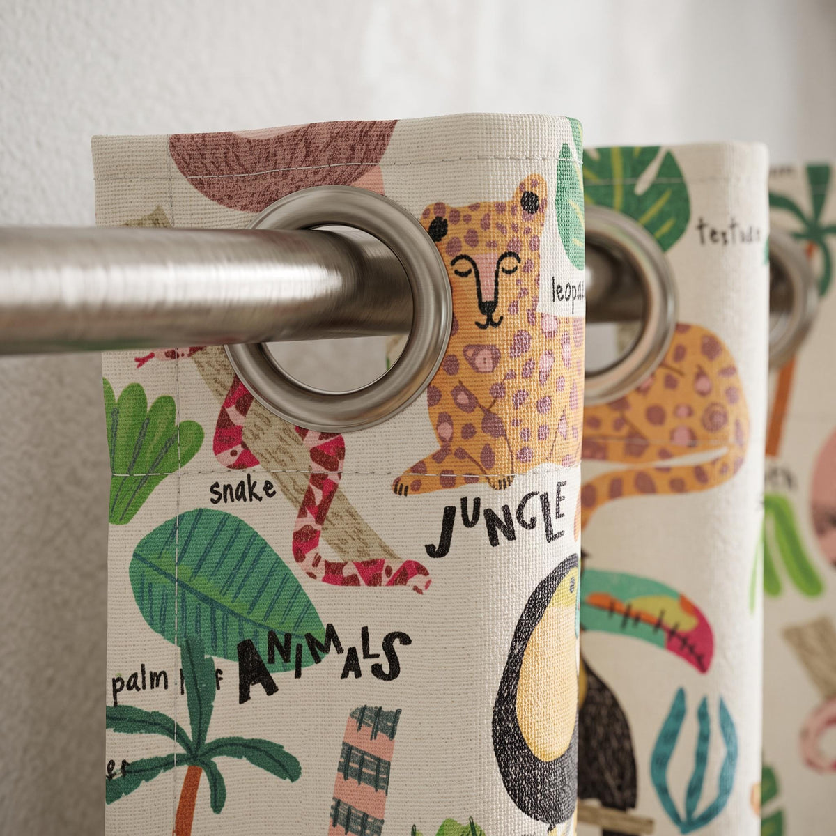 Jungle Animal Curtains for Kids Room, Nursery Jungle Curtains, Safari Animal Window Panels, Custom Size Kids Bedroom Drapes